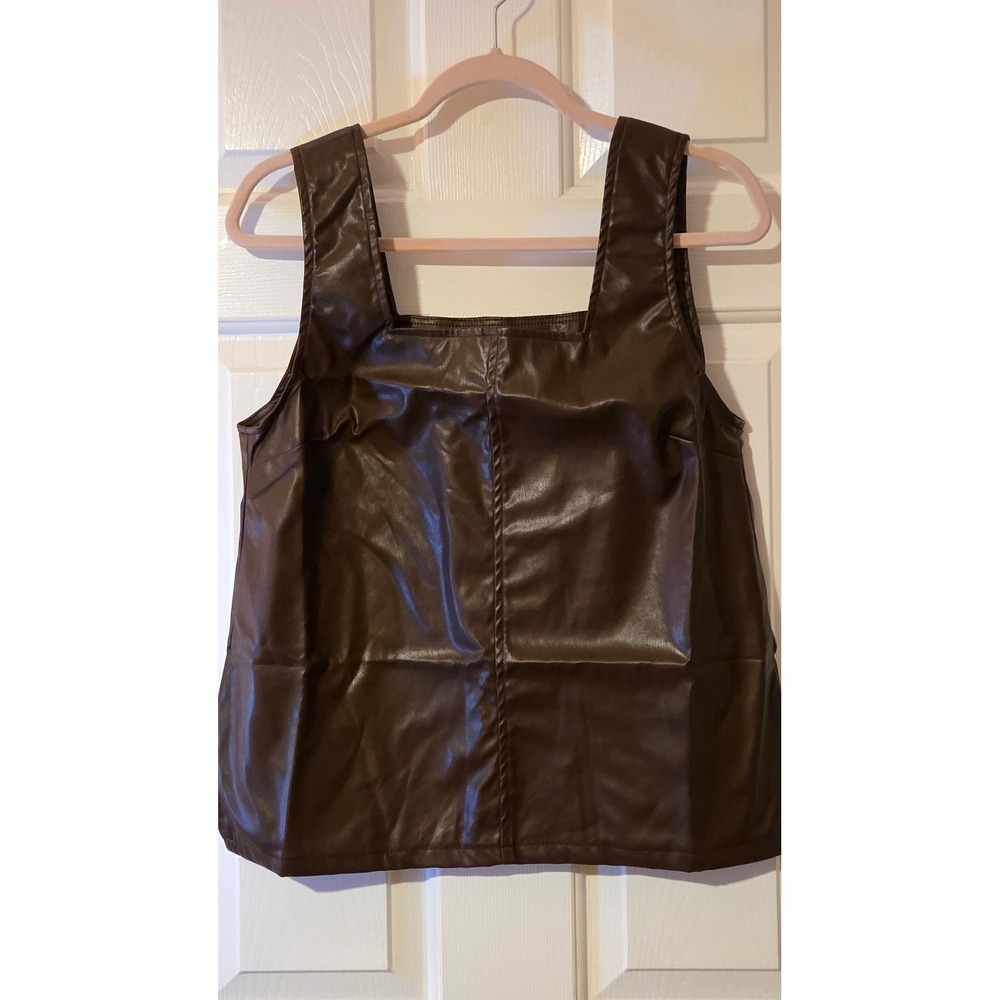 ASOS DESIGN Womens Faux Leather Square Neck Tank Top Brown Size M US 8-10‎